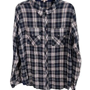 Kut from the Cloth Black, White, & Blue Plaid Long Sleeve Button Down Shirt XXL